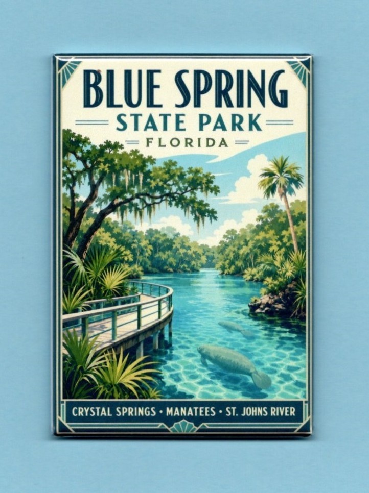 BLUE SPRING STATE PARK FLORIDA TRAVEL POSTER *2X3 FRIDGE MAGNET* MANATEES FL