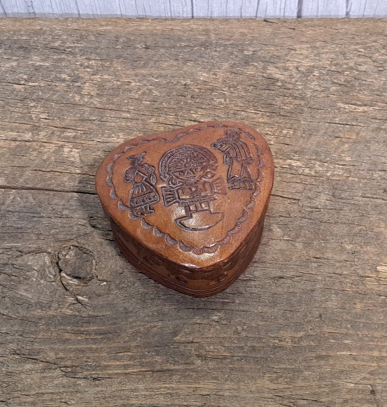 Genuine Tooled Leather Nesting Heart Shape Trinket Jewelry Boxes Peru