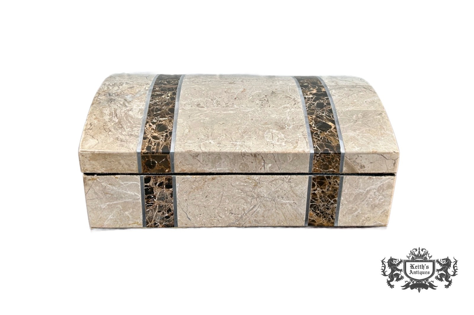 VTG. Tessellated Travertine Stone Rectangular Inlaid Dome Top Lidded Box