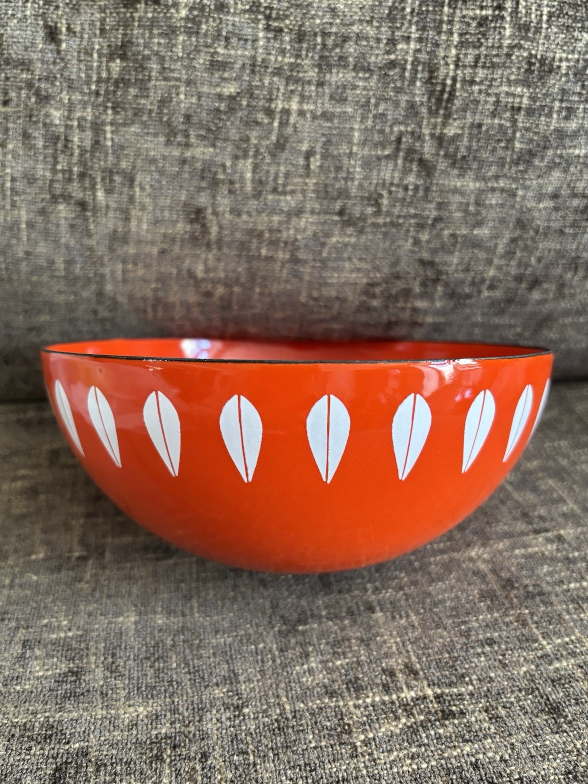 CATHRINEHOLM 7” RED-ORANGE AND WHITE SMALL LOTUS BOWL GLOSSY NEAR MINT CONDITION