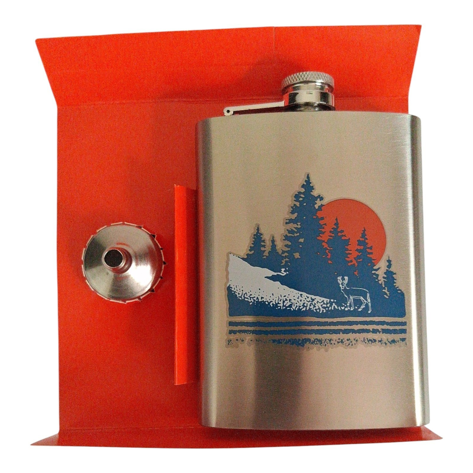 Stainless Steel 18/8 Flask with Funnel Forest Trees & Deer Ozark Trail