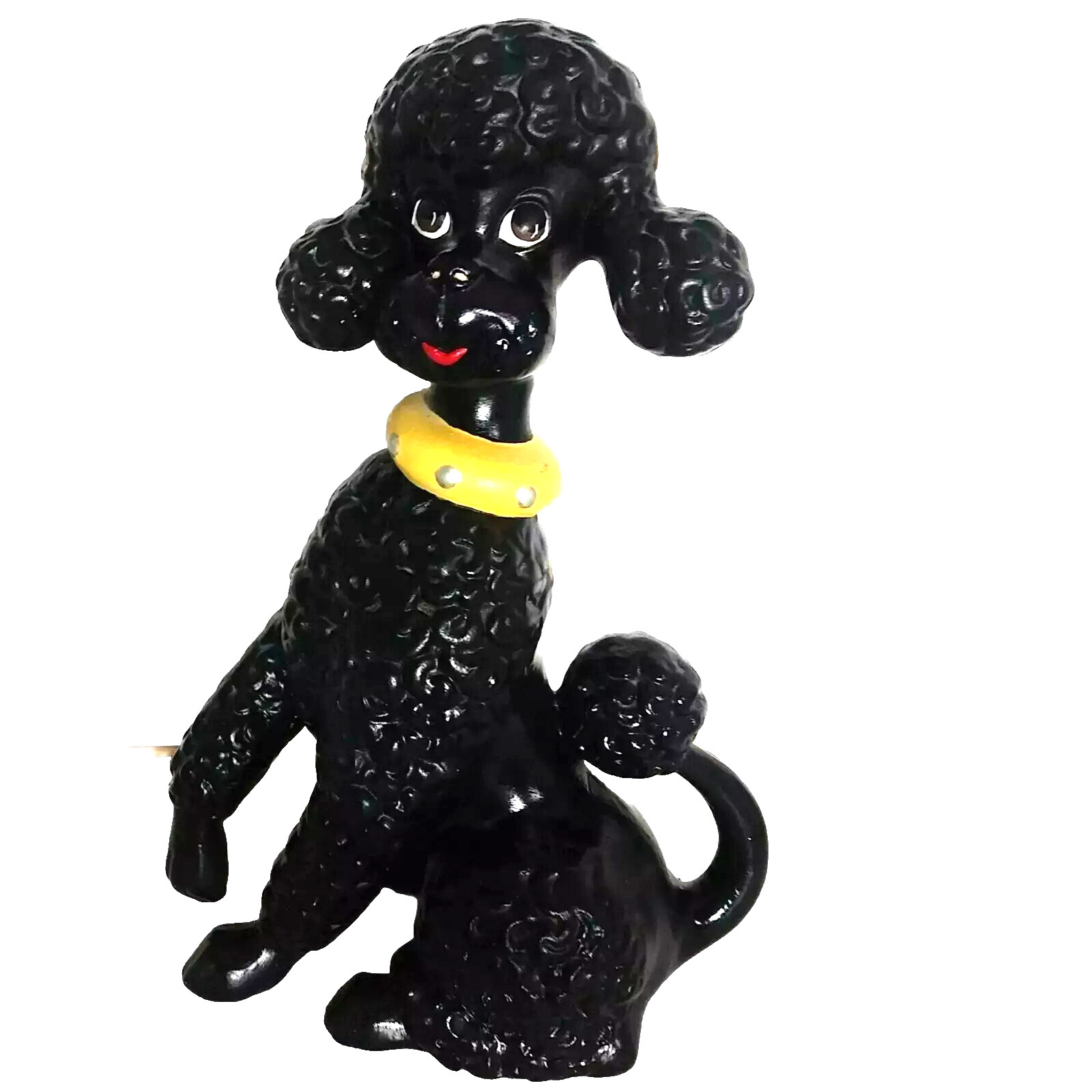 1979 Vintage Big Poodle, Black w Yellow Collar 10.25″ Tall Ceramic Retro EUC