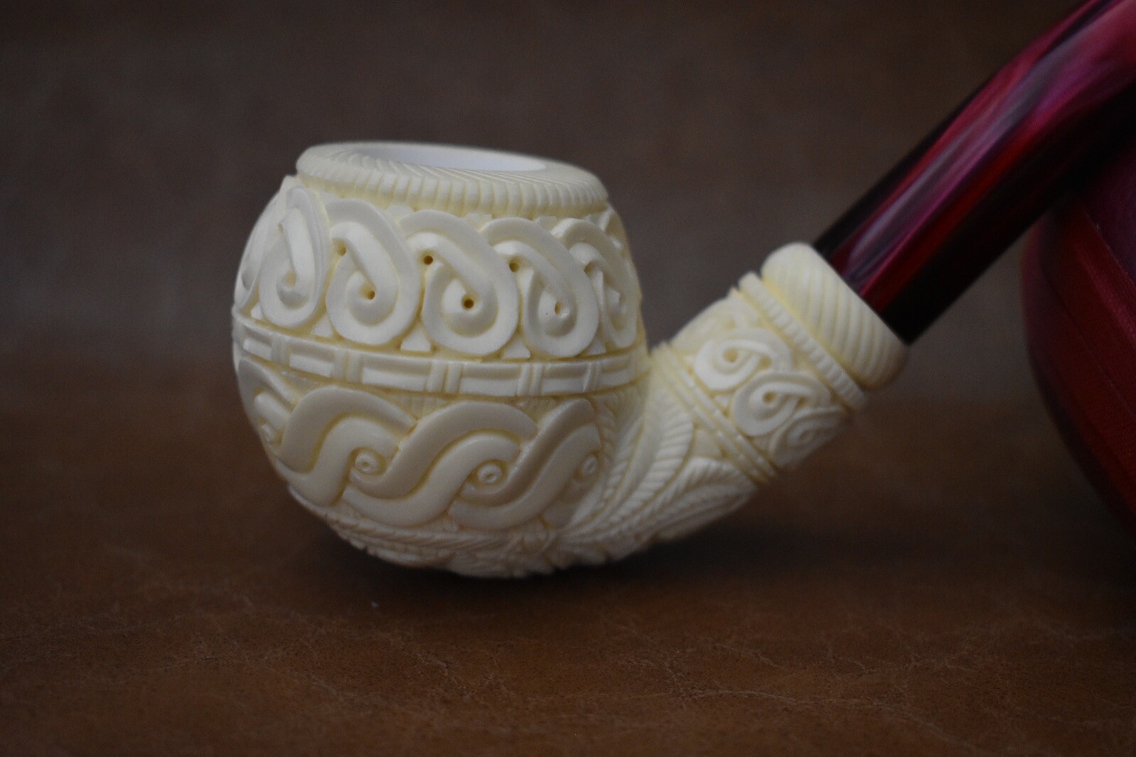 Ornate Fat Apple Pipe Brand New Block Meerschaum W Army Pocket Case#1040