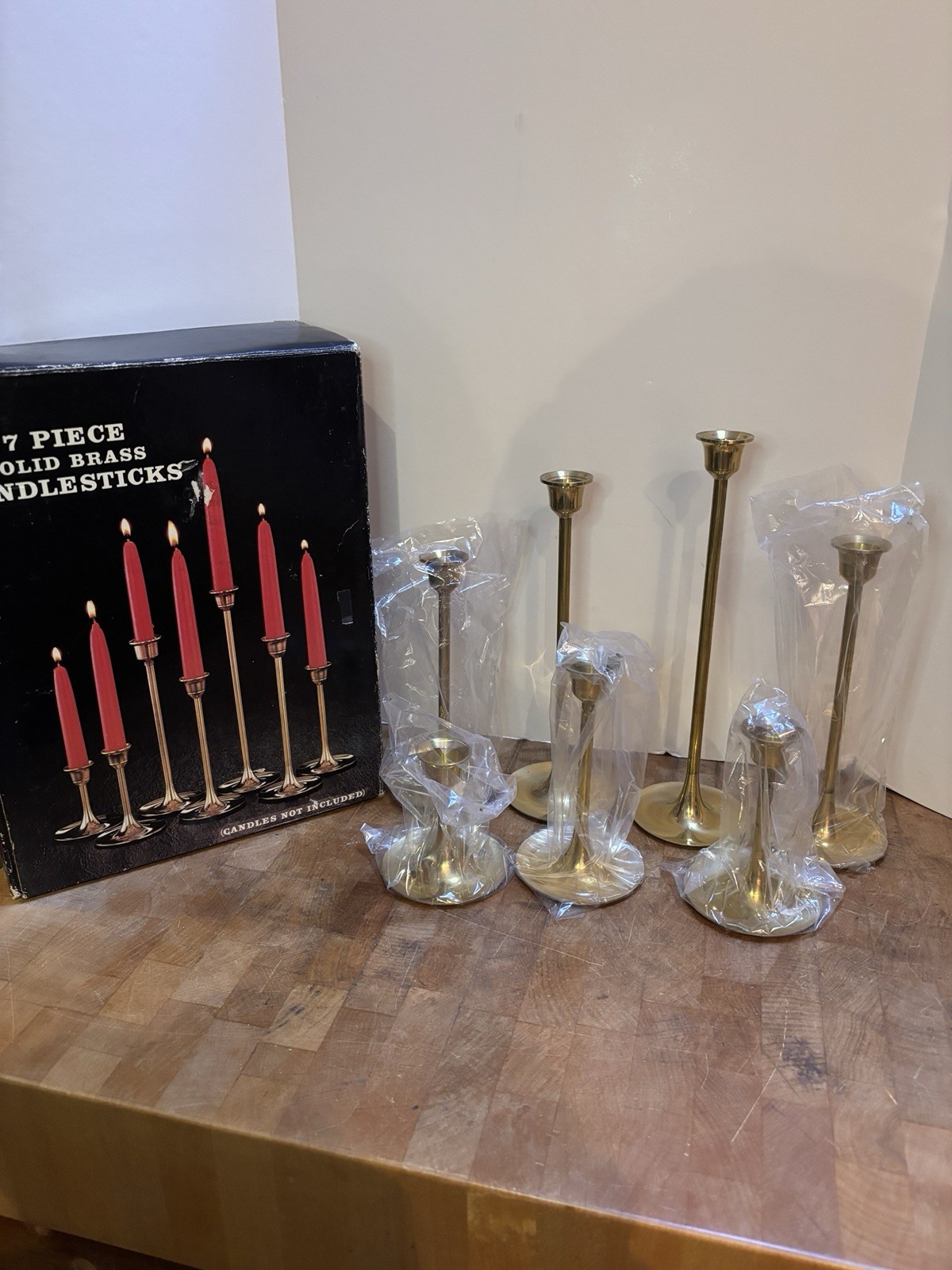Vintage Brass Graduated Candlestick Candle Holders Wedding 3” To 9” In Box