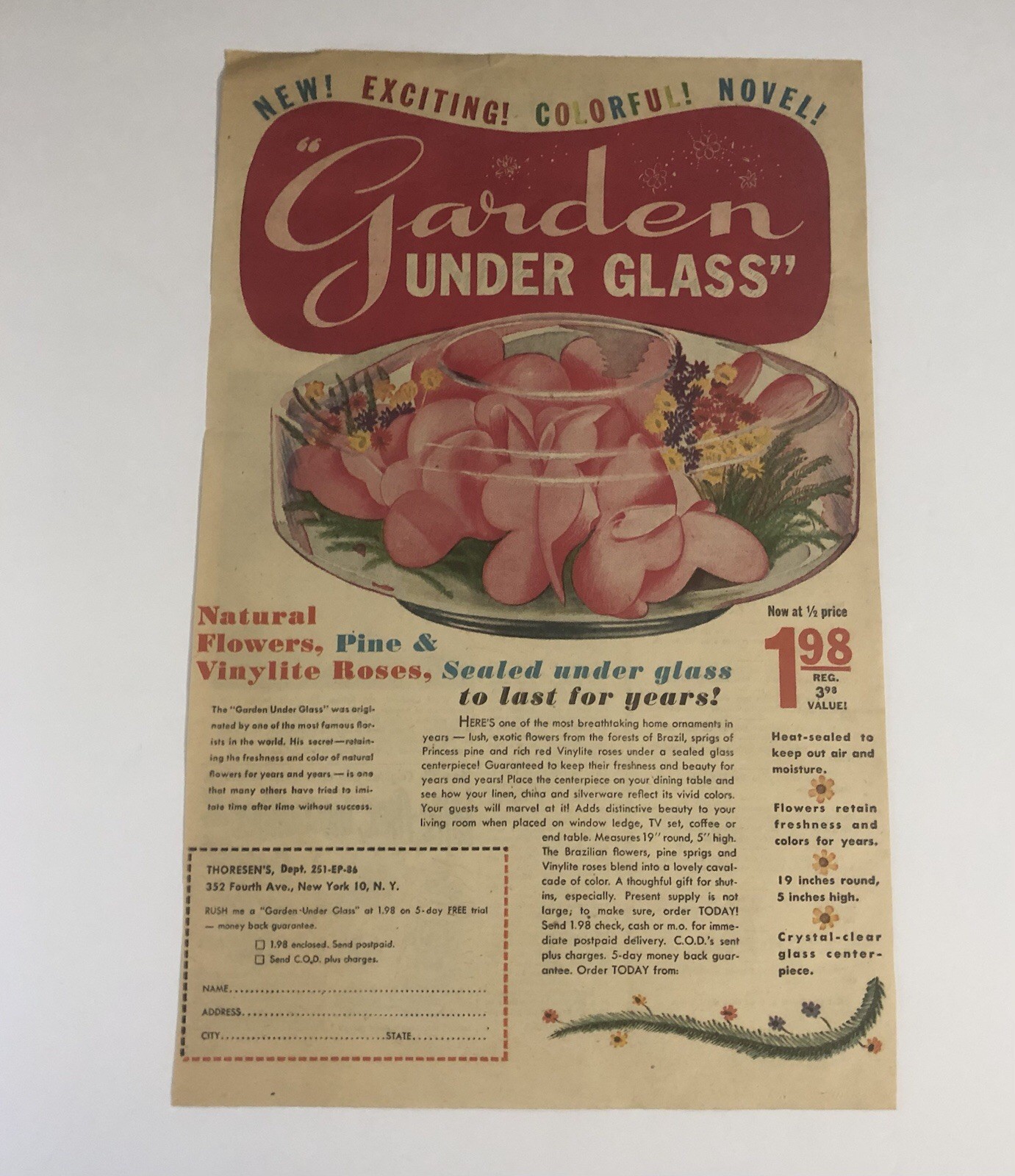 (1950’s) “Garden Under Glass” Decorative piece Magazine/Newspaper ad