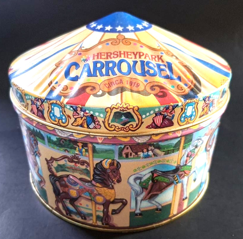 Hershey Chocolate Hersheypark Carrousel Candy Tin Merry Go Round Embossed Design