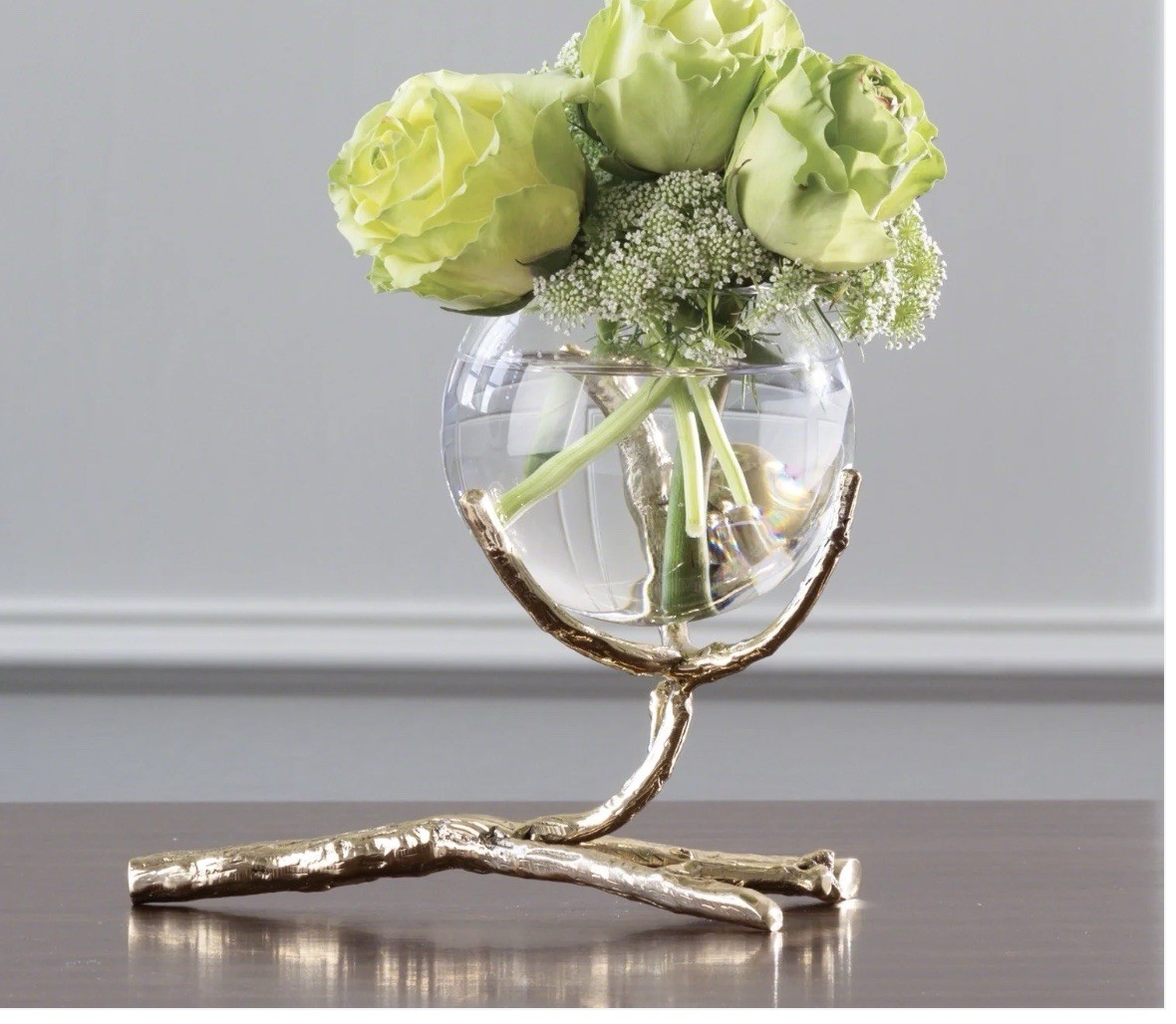 Global Views Twig Branch Votive Holder Glass Bowl Gold Gilt Cast Metal Decor