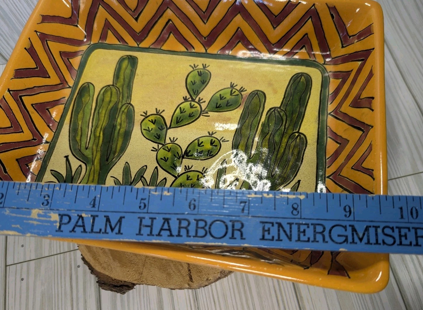 Vintage Mendez Torres Signed Mexico Ceramic Cactus Platter Hand Painted Folk Art