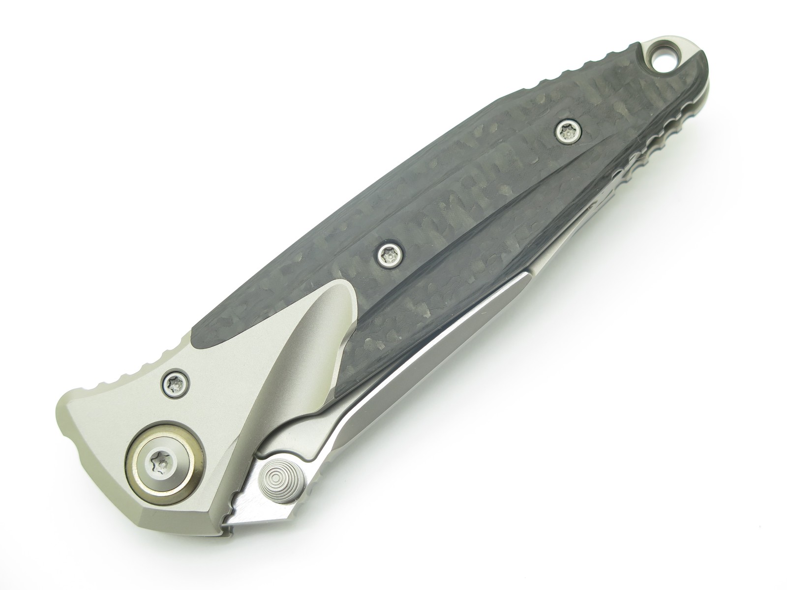 Microtech Socom Bravo Mini 260M-9 Titanium CF Serrated M390 Folding Pocket Knife