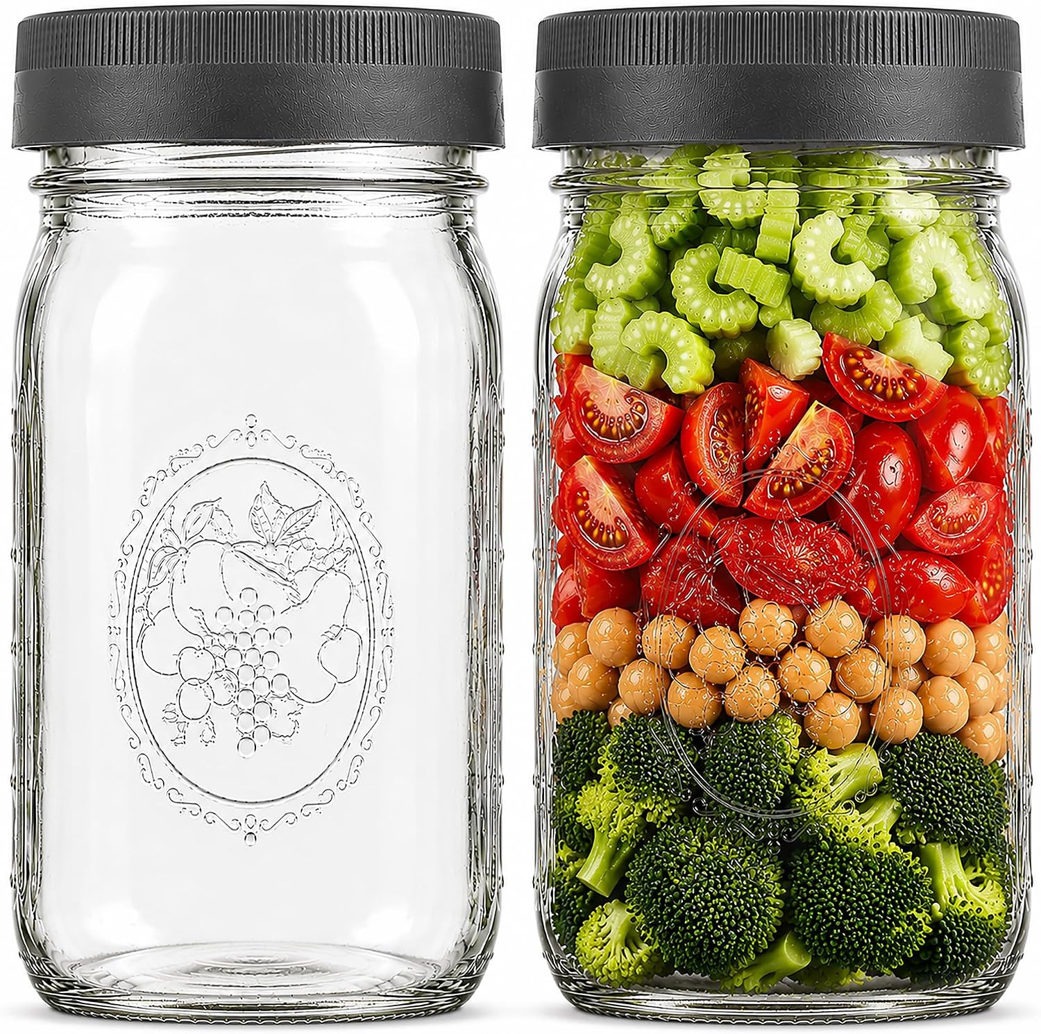 Wide Mouth Mason Jars 32 Oz [2-Pack] with Airtight Lids – Glass Meal Prep Jars f