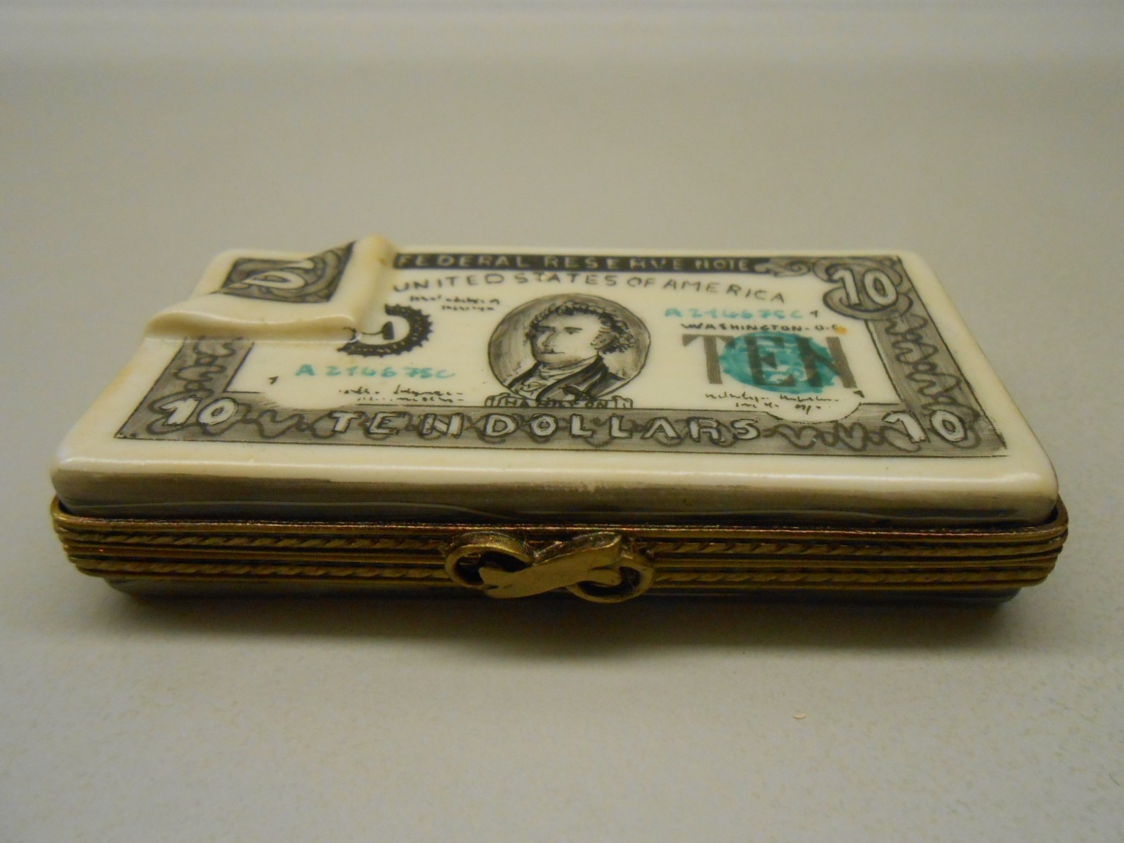 Authentic Limoges Box – France – Dollar Bill – Rochard Co. – Stunning Details !!