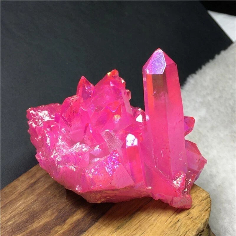 Titanium Angel Aura Quartz Geode Specimen Pink Crystal Cluster Desk Decor Gift