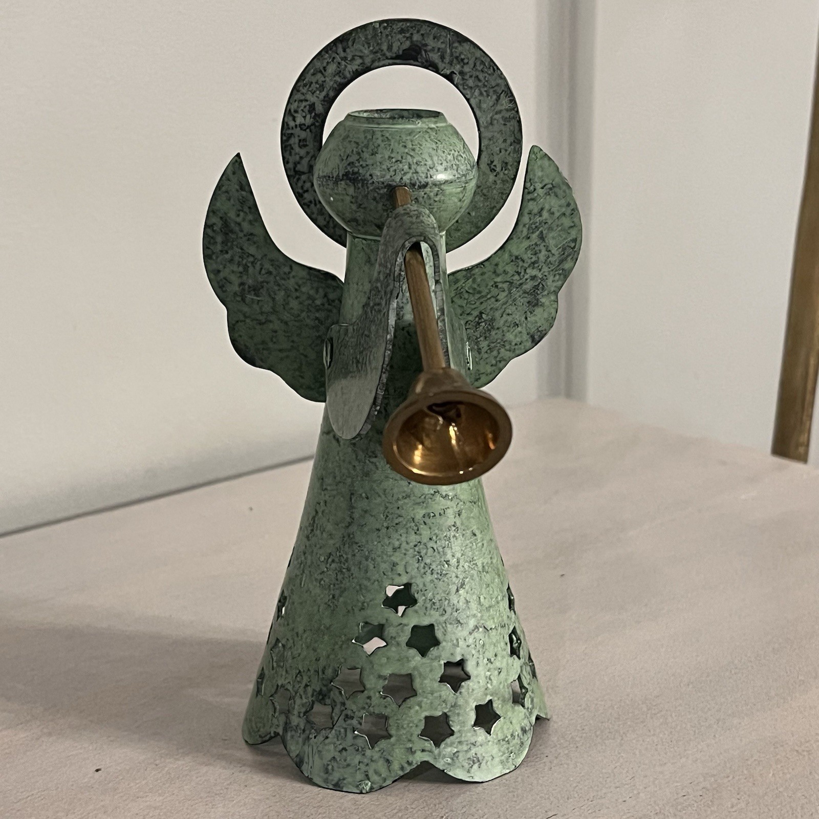 Hand Crafted Angel with Horn Cast Metal Taper Candle Holder, Archana Crafts