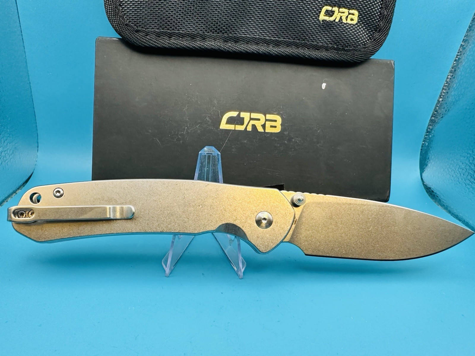 CJRB LG Pyrite Button Lock Folding Pocket Knife Stainless Handle EDC 8.5overall