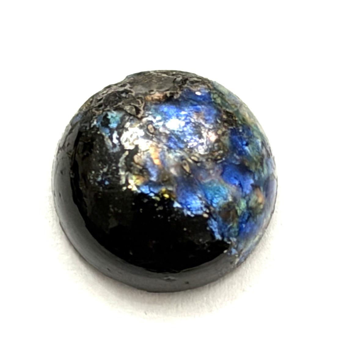 Antique Vintage Black w/Blue & Multicolor Foil LEO POPPER Button – 9/16″ (S20)