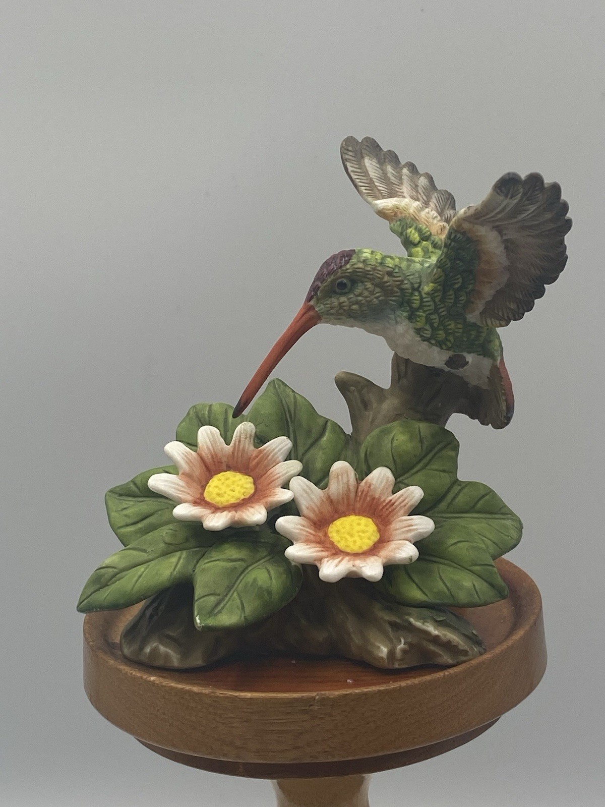 Porcelain Hummingbird In Flight Feeding On Flowers Figurine Nature Bird Watching