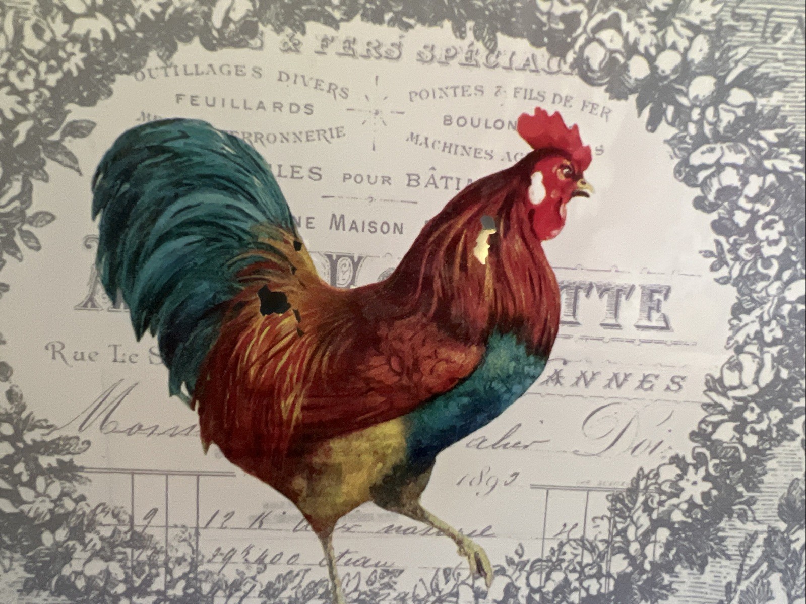 Paperproducts Design Glass Rooster Tray Food Safe Hand Wash Only