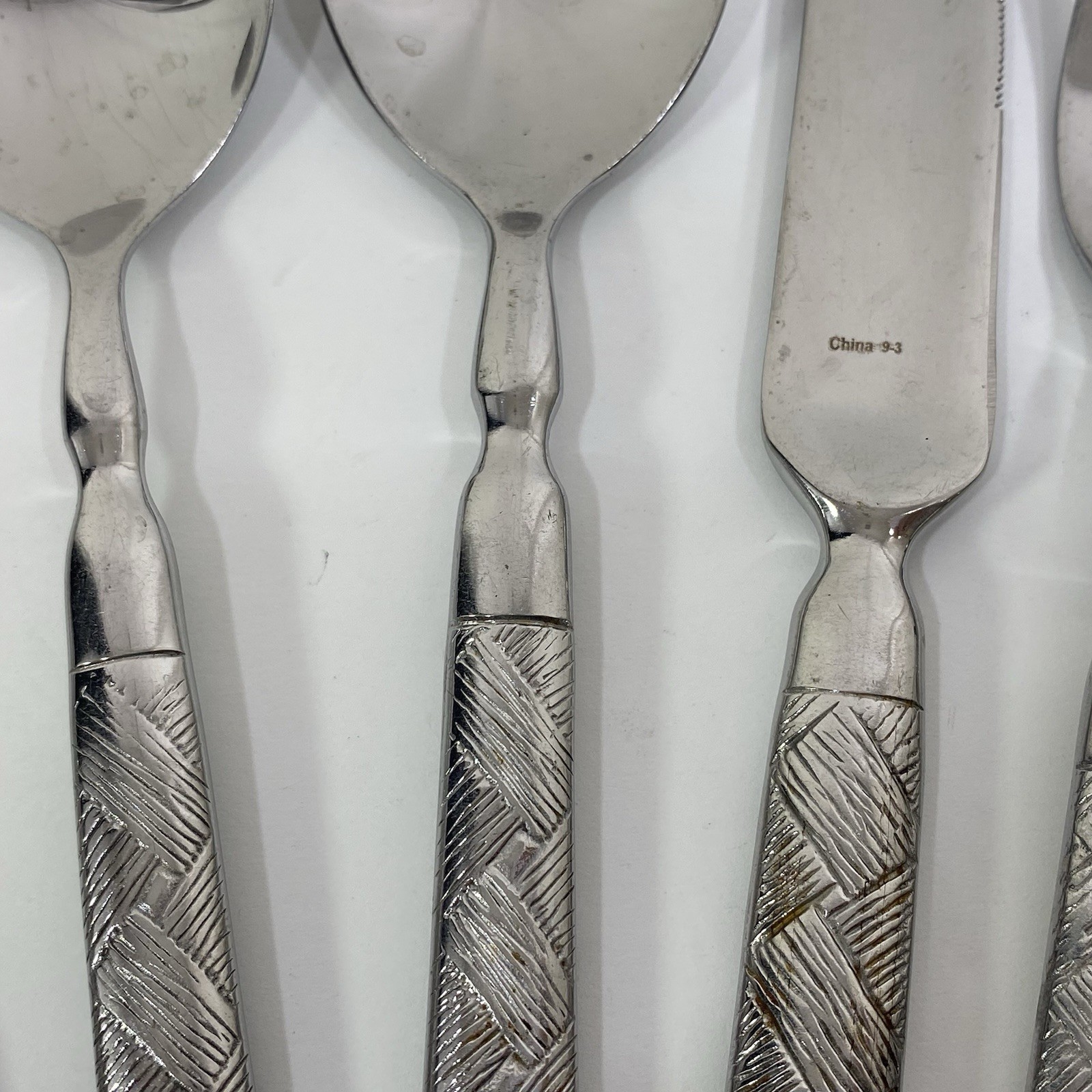 Hampton Silversmiths Stainless China Basket Weave 7 Pc Knife Fork Spoon Teaspoon