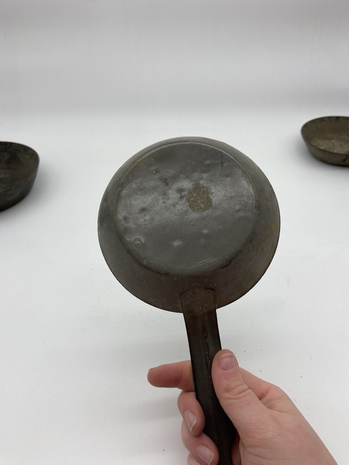 Antique Lot Of 3 Solid Steel Cowboy Camping Frying Pans Skillets