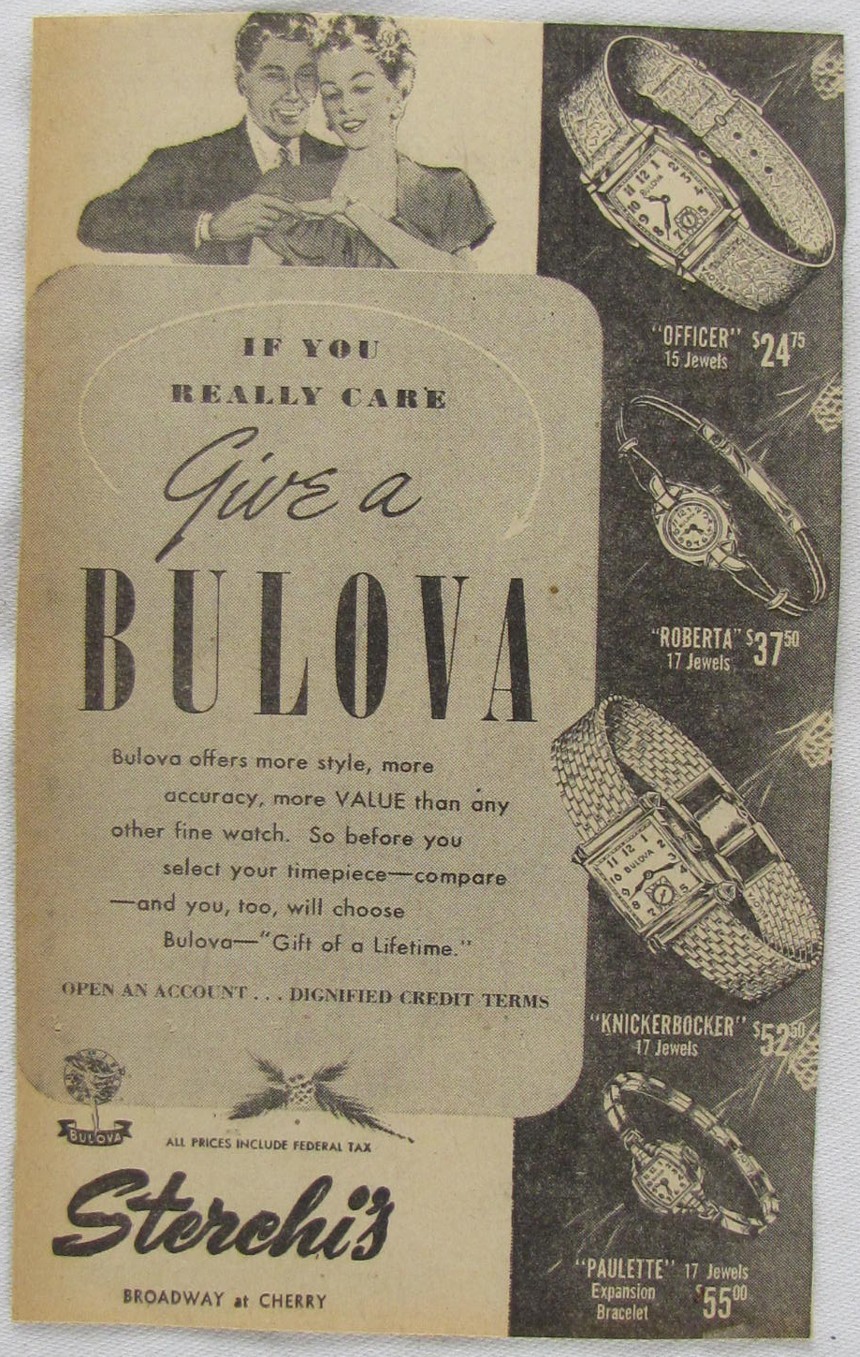 Vintage 1947 BULOVA Watch Newspaper Print Ad