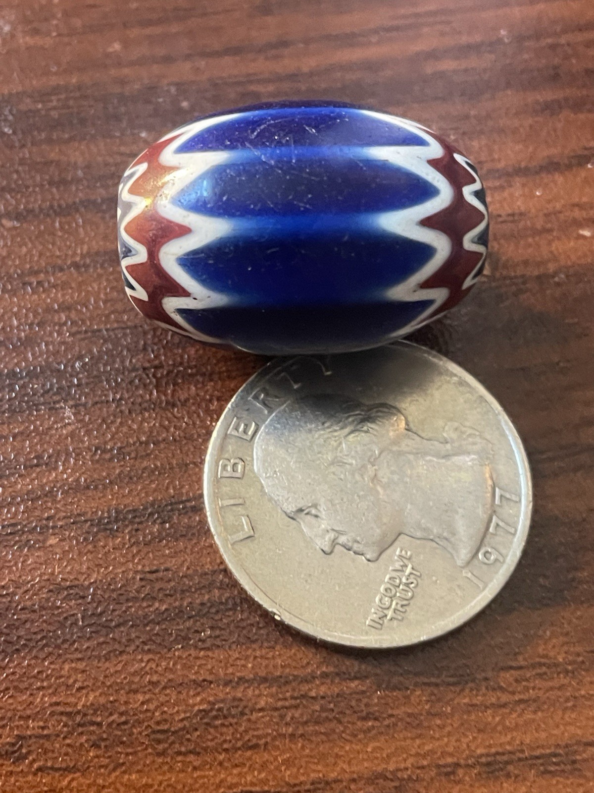 Antique Venetian Large Chevron 6 Level Bead 1”