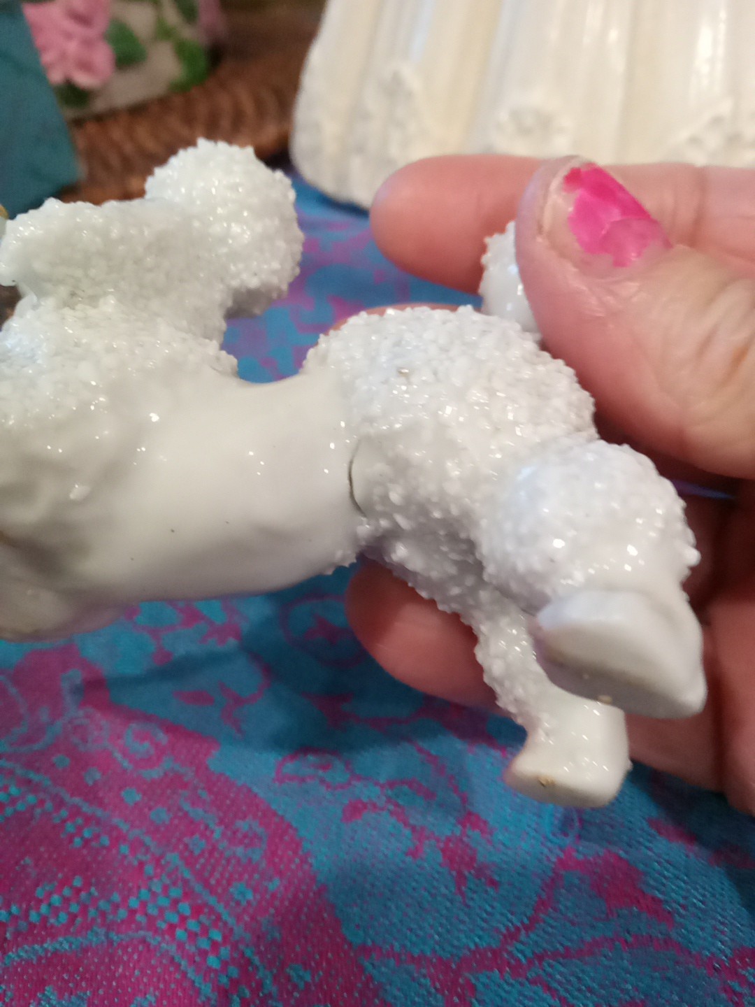 Sugar Poodle 1950’s Dog Figurine White Porcelain Gold Bone/Pink Feet Japan