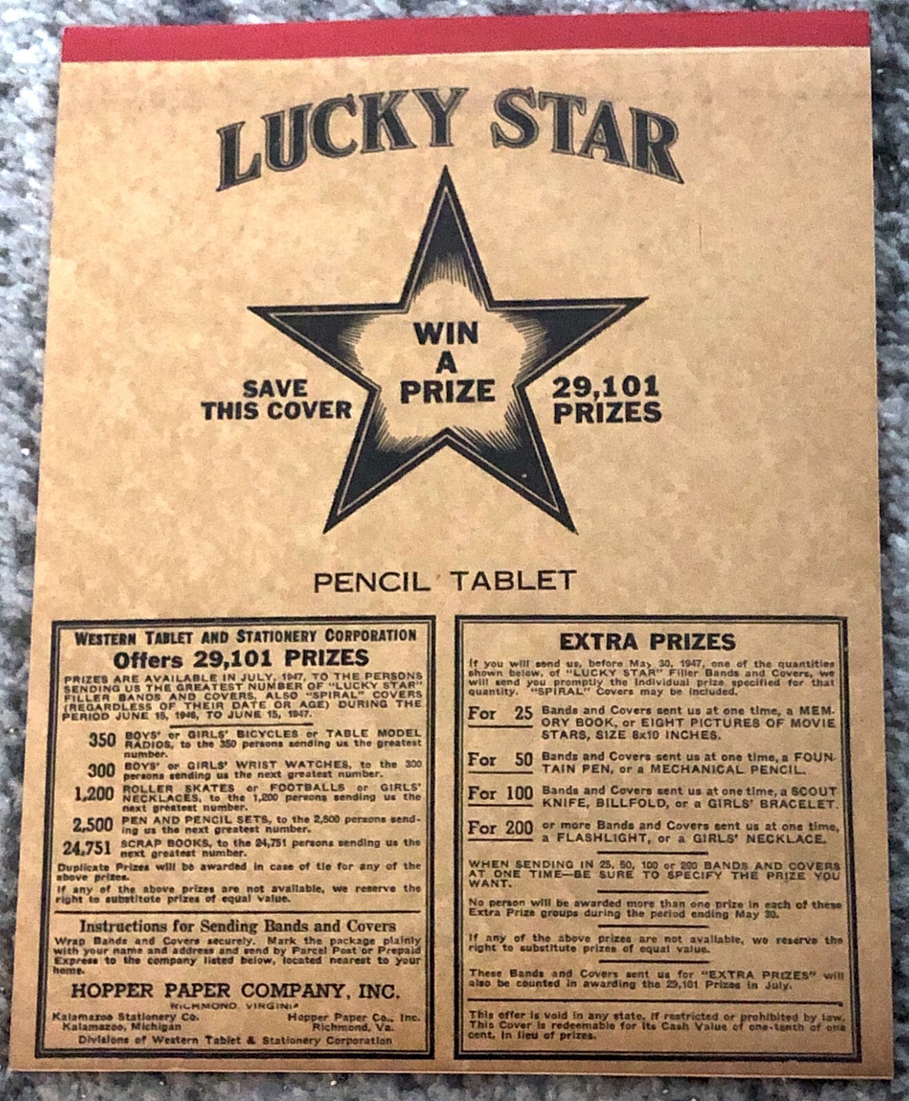 Vintage 1946 Lucky Star Pencil Tablet Notebook Grocery Promo Advertising Toy NOS
