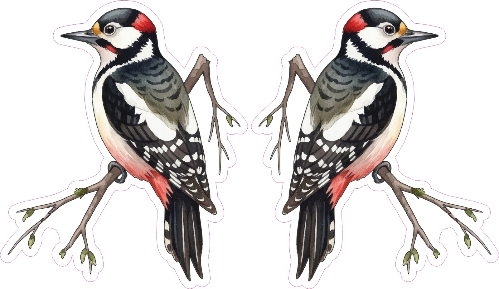StickerTalk Great Spotted Woodpecker Vinyl Sticker Sheet 3×3.5 inches