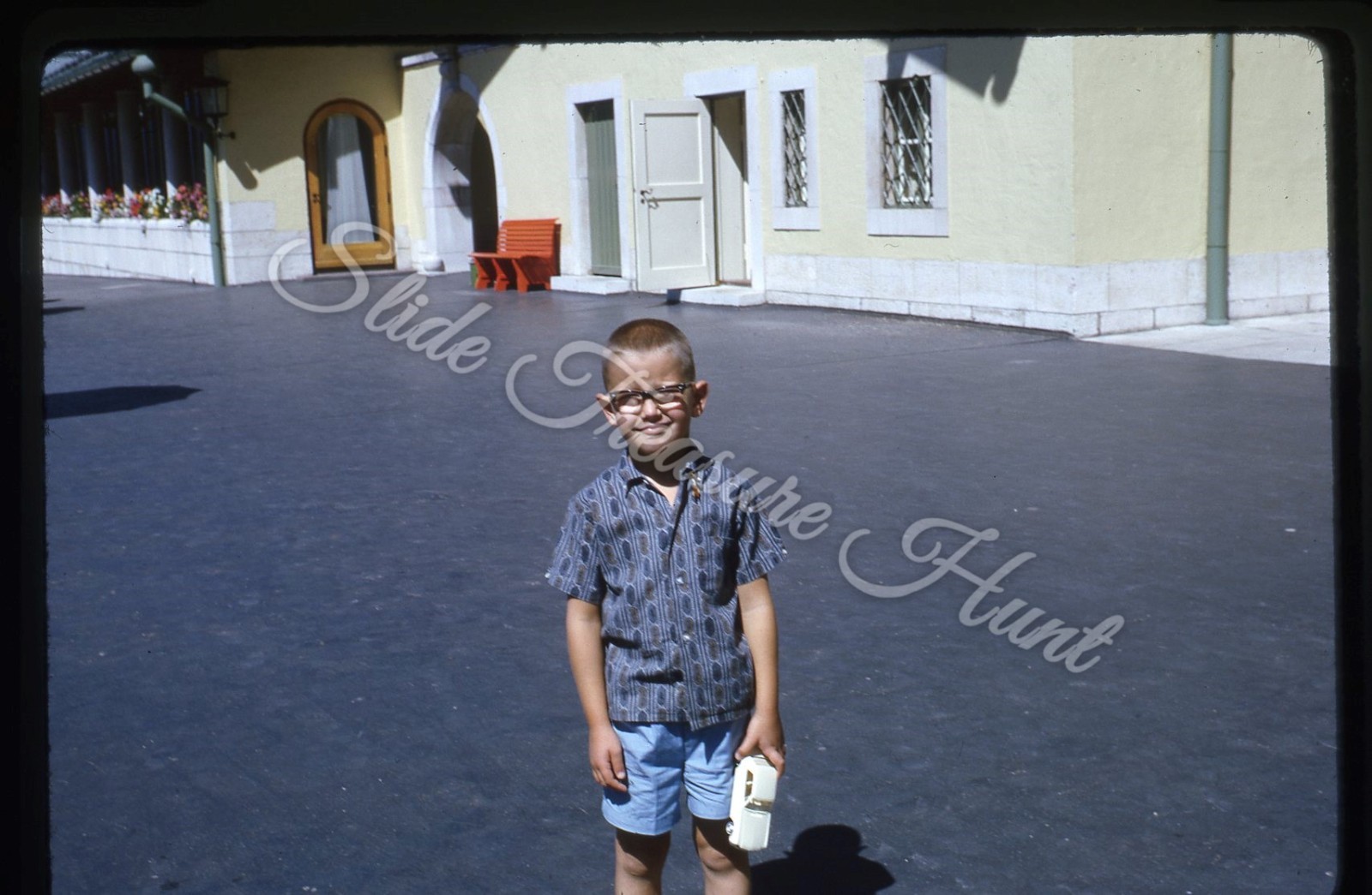 Boy Holding Car Glasses Switzerland or Germany 35mm Slide 1960s Kodachrome