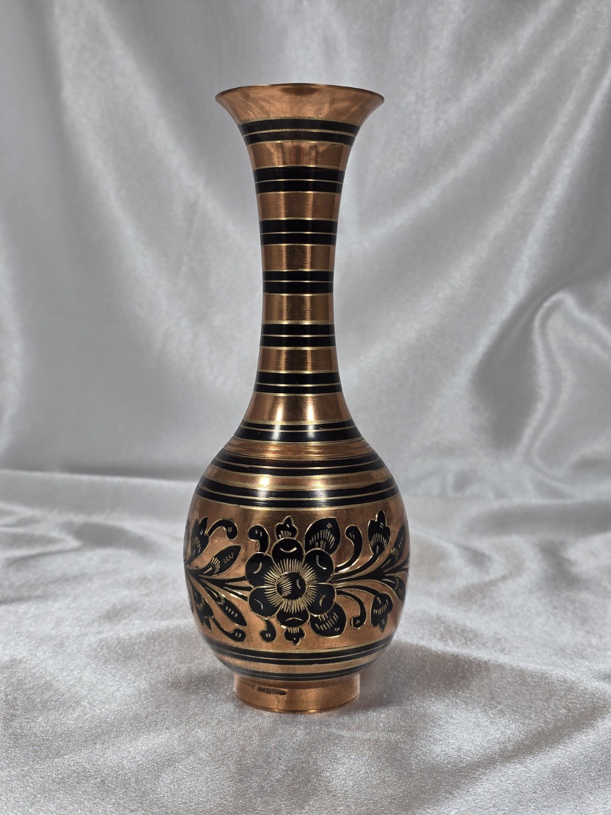 Vintage Copper And Bronze Etched Vase – 7.5″ – India