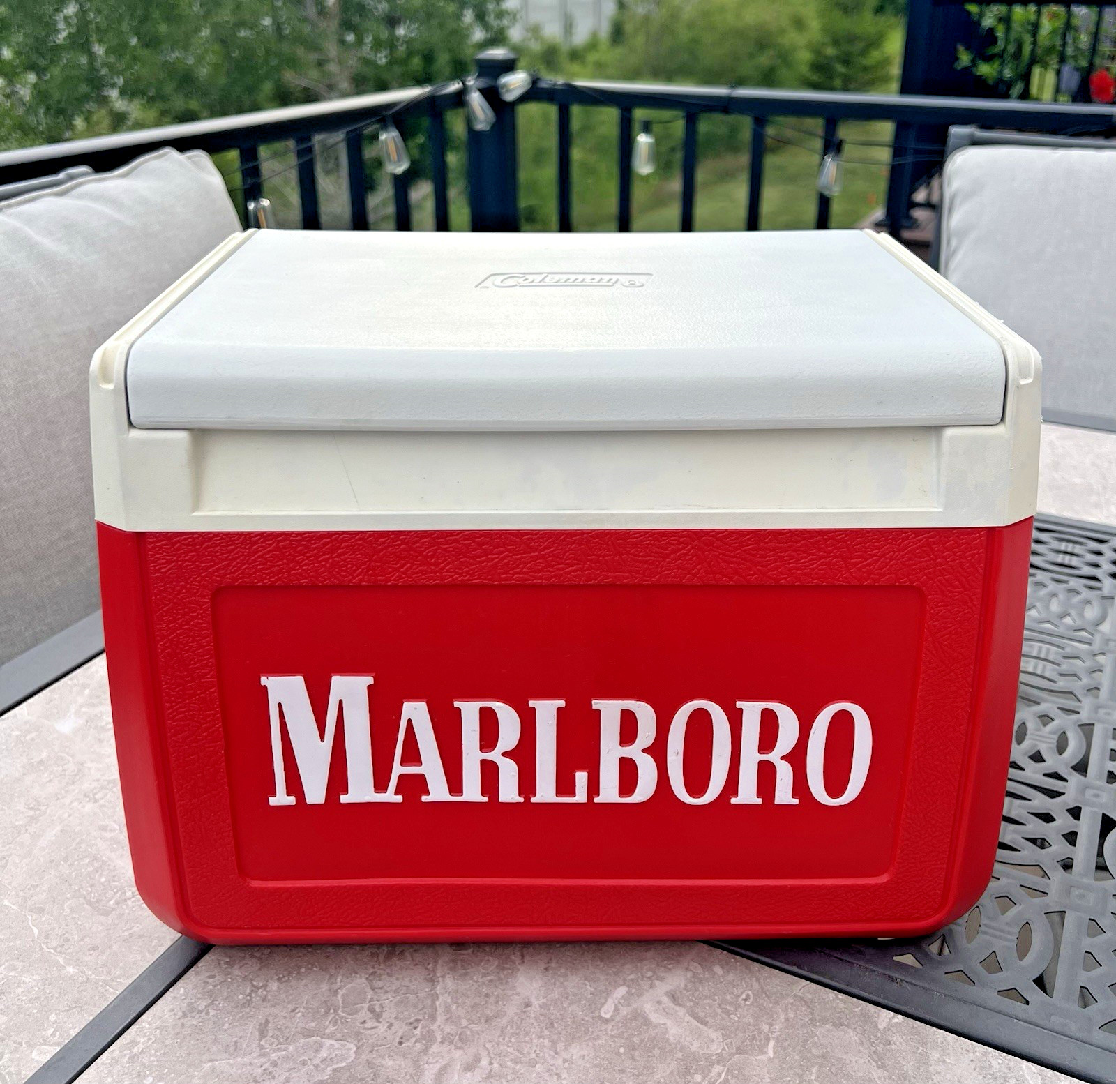 Vintage 1990s Marlboro Advertising Promo Red Coleman Cooler w/ 2 Cup Holders