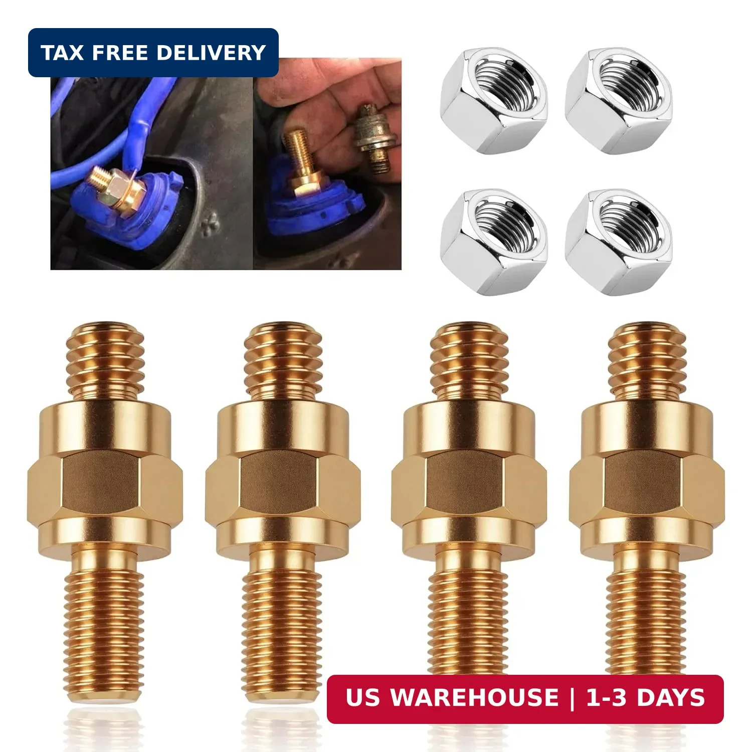 Brass Battery Terminal Bolts Extension 3/8 Fine Coarse for Car Power Connection