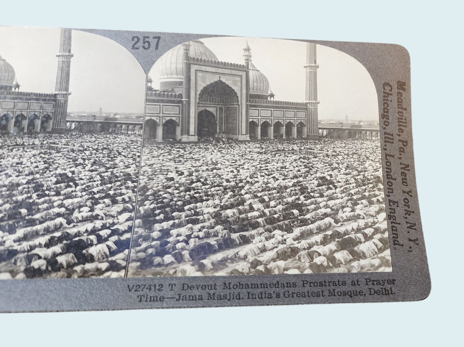 Antique Keystone Stereoview Jama Masjid Delhi India Mohammedans Prayer Mosque