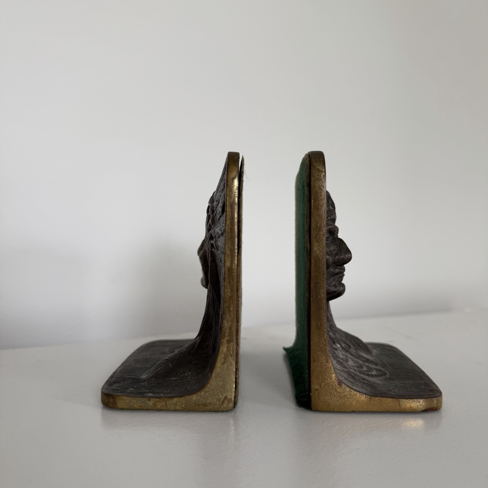 Vintage Native American Chief Bookends Heavy Solid Bronze Doorstop Monogram