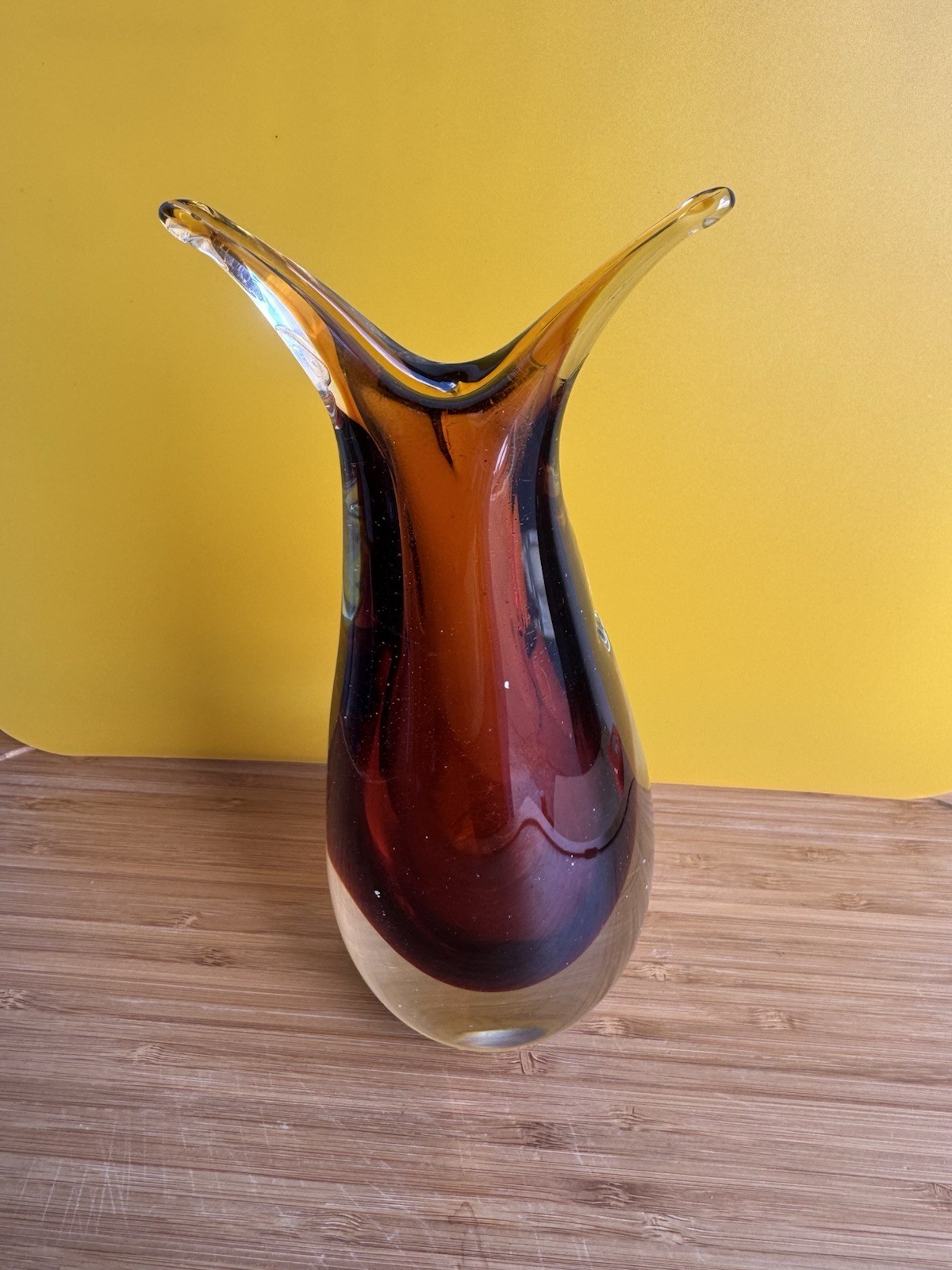 Beautiful Seguso Murano Amber Vase 8 Inches Tall Heavy