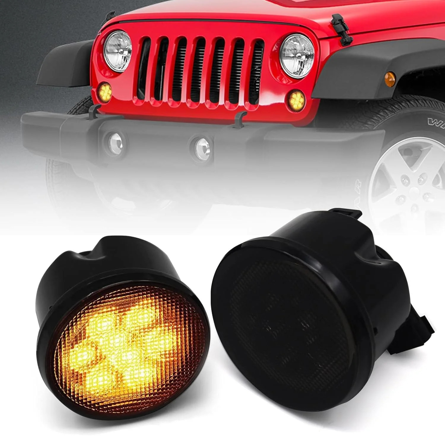 Turn Signal Lights Smoked Lens for Jeep Wrangler 2007-2018 JK JKU Amber LED Fron