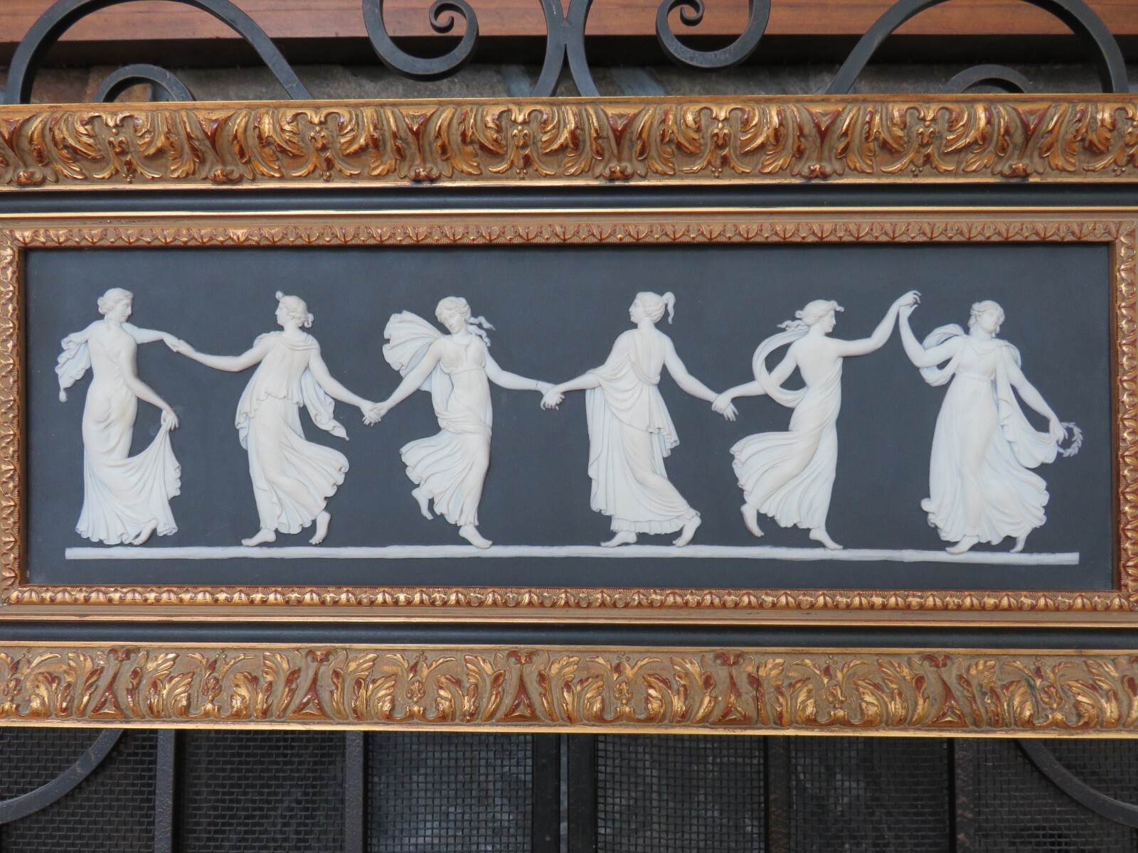 Antique Wedgwood Black Dip Jasperware Dancing Hours Large Framed Plaque