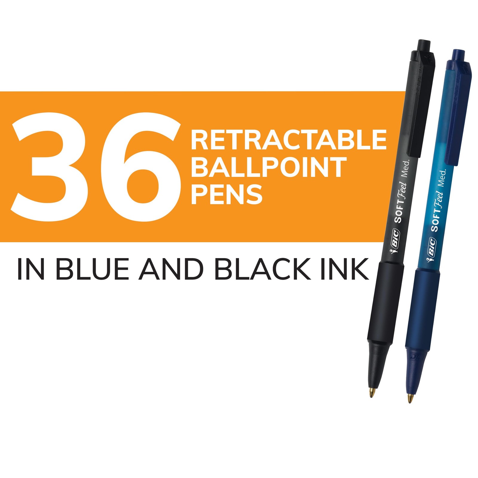 BIC Soft Feel Retractable Ballpoint 36 Count (Pack of 1), Black and Blue