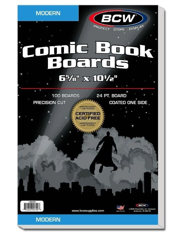 100 BCW Comic Book Boards Modern Current Size 24 Pts Archival Safe Storage Back