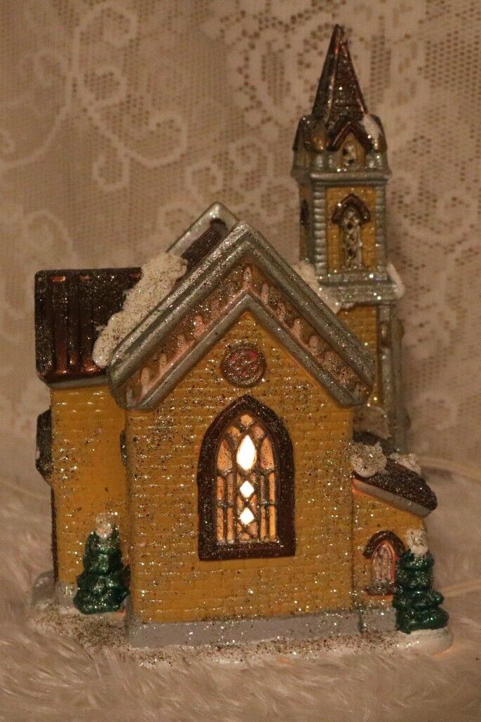 Christmas ceramic handpainted beautiful church *lighted cord NOT included*