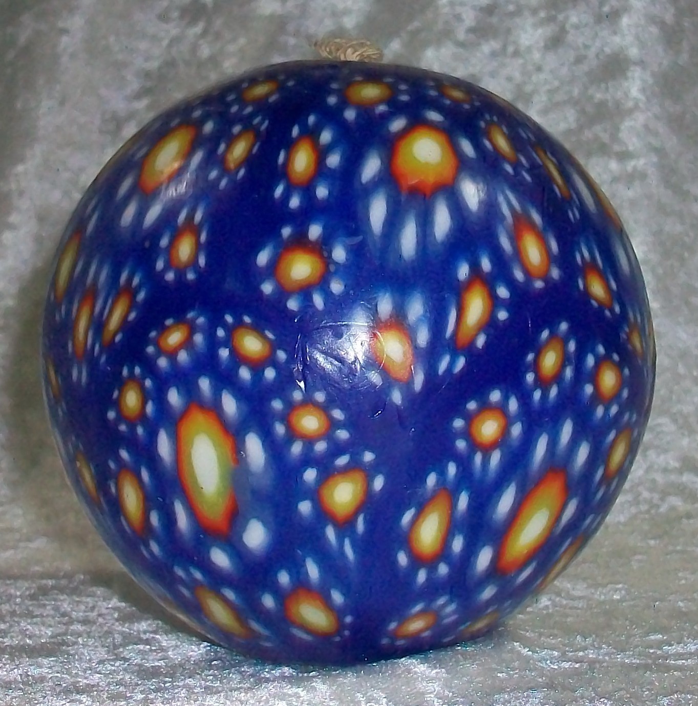 New Unused Vintage 3.5″ Round Blue Millefiori Floral Abstract Wax Sphere Candle