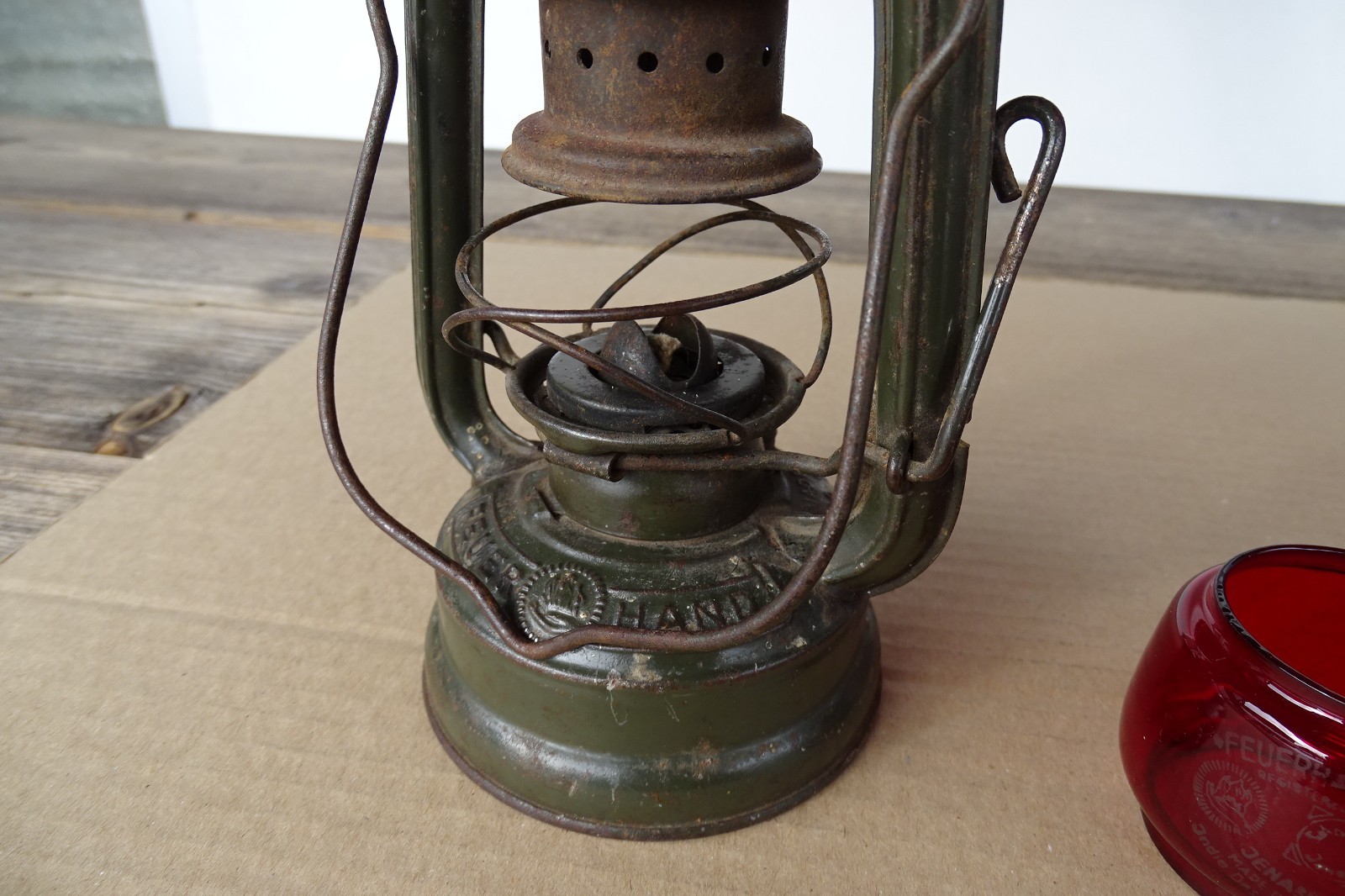 Feuerhand Atom No. 75 Red Glass WW2 Storm Lantern Made in Germany Marching Lantern