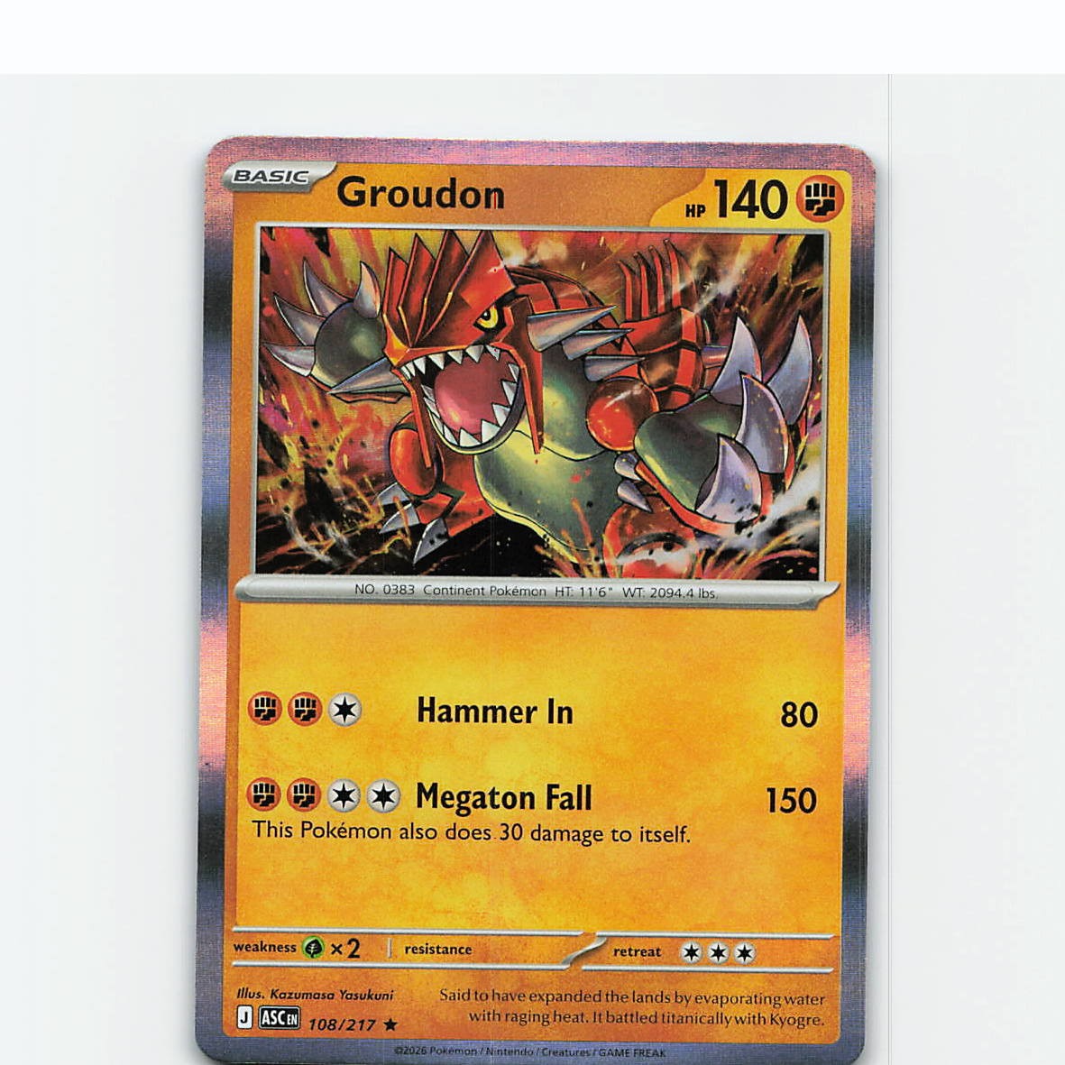 Groudon 108/217 Rare Ascended Heroes Pokemon Holo Near Mint