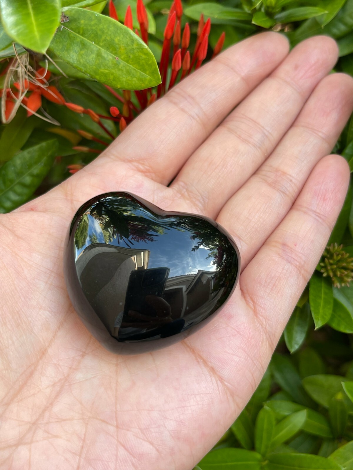Large Black Obsidian Heart, 2″ Polished Black Obsidian Puffy Heart, Worry Stones