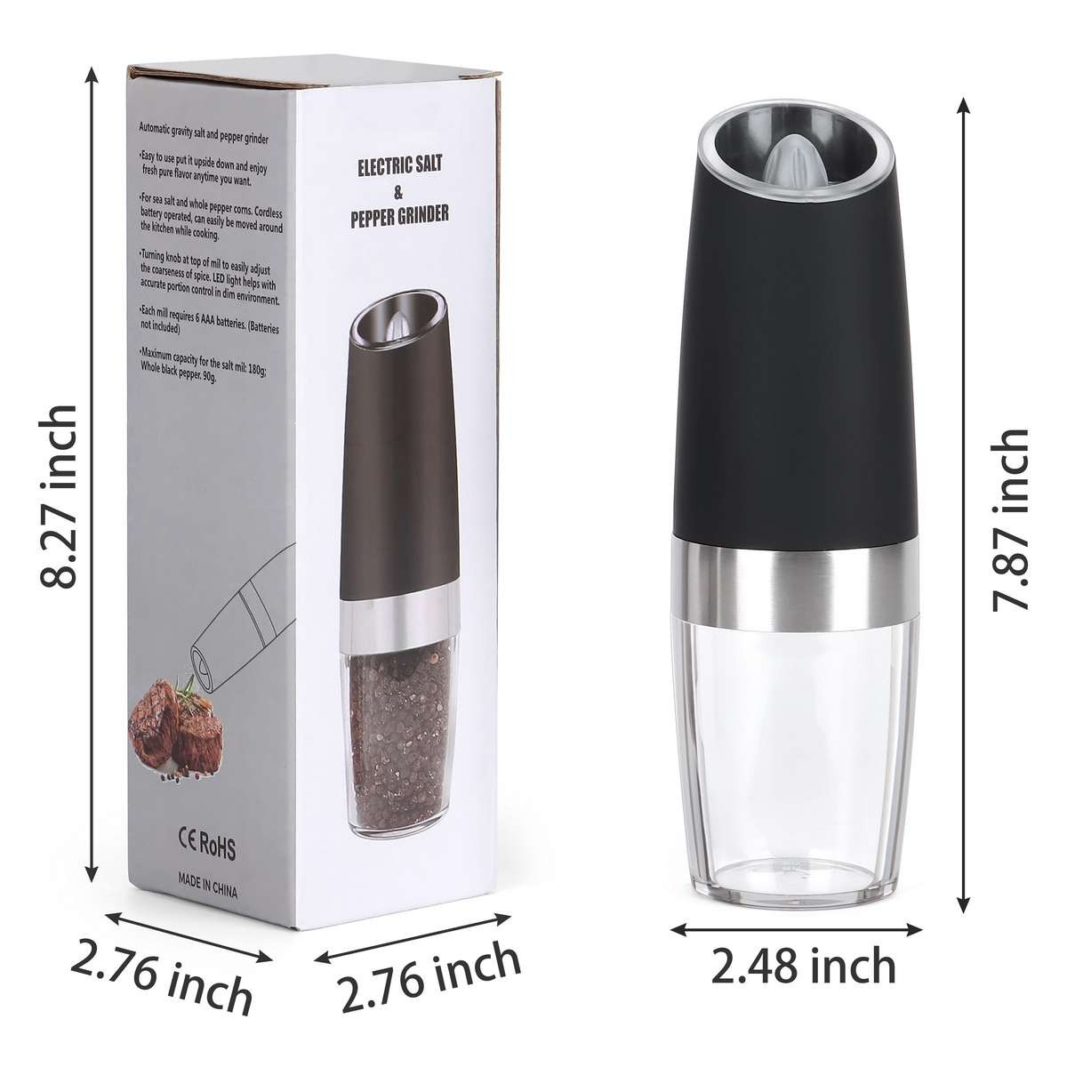 Automatic Gravity Electric Salt Pepper Grinder LED Adjustable Coarseness US