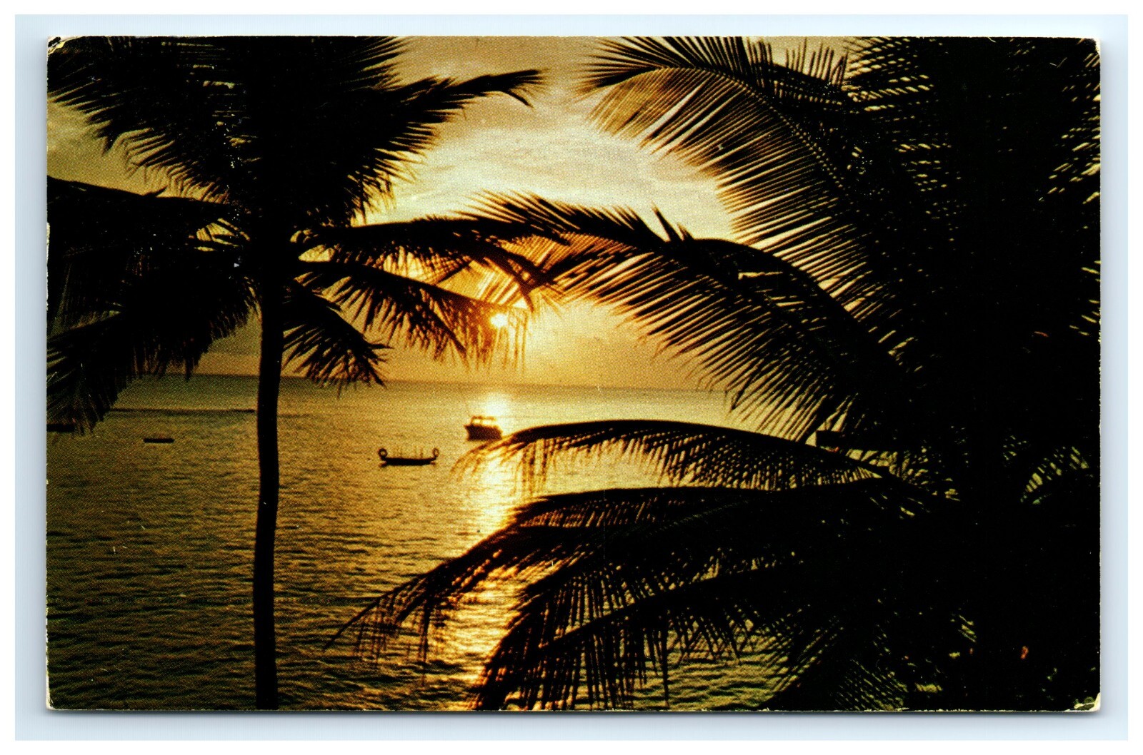 Postcard Florida Sunset Scenic Boats on Water Photo by Robert Freund Posted 1971