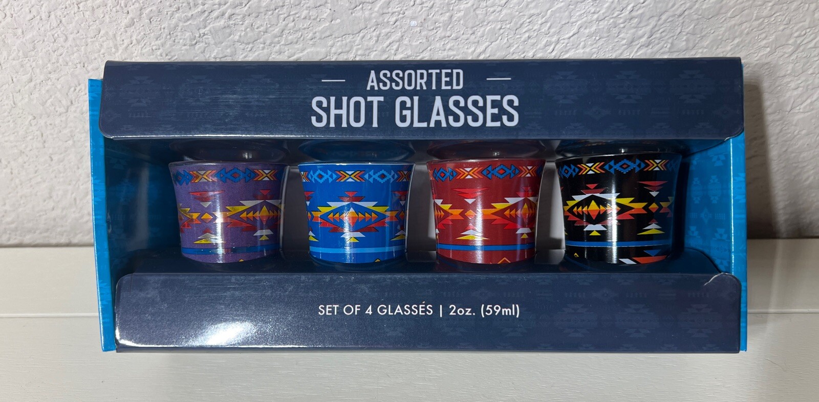 Southwest Native American Print Set of 4 Shot Glasses Barware 2oz|59ml Nu Trendz