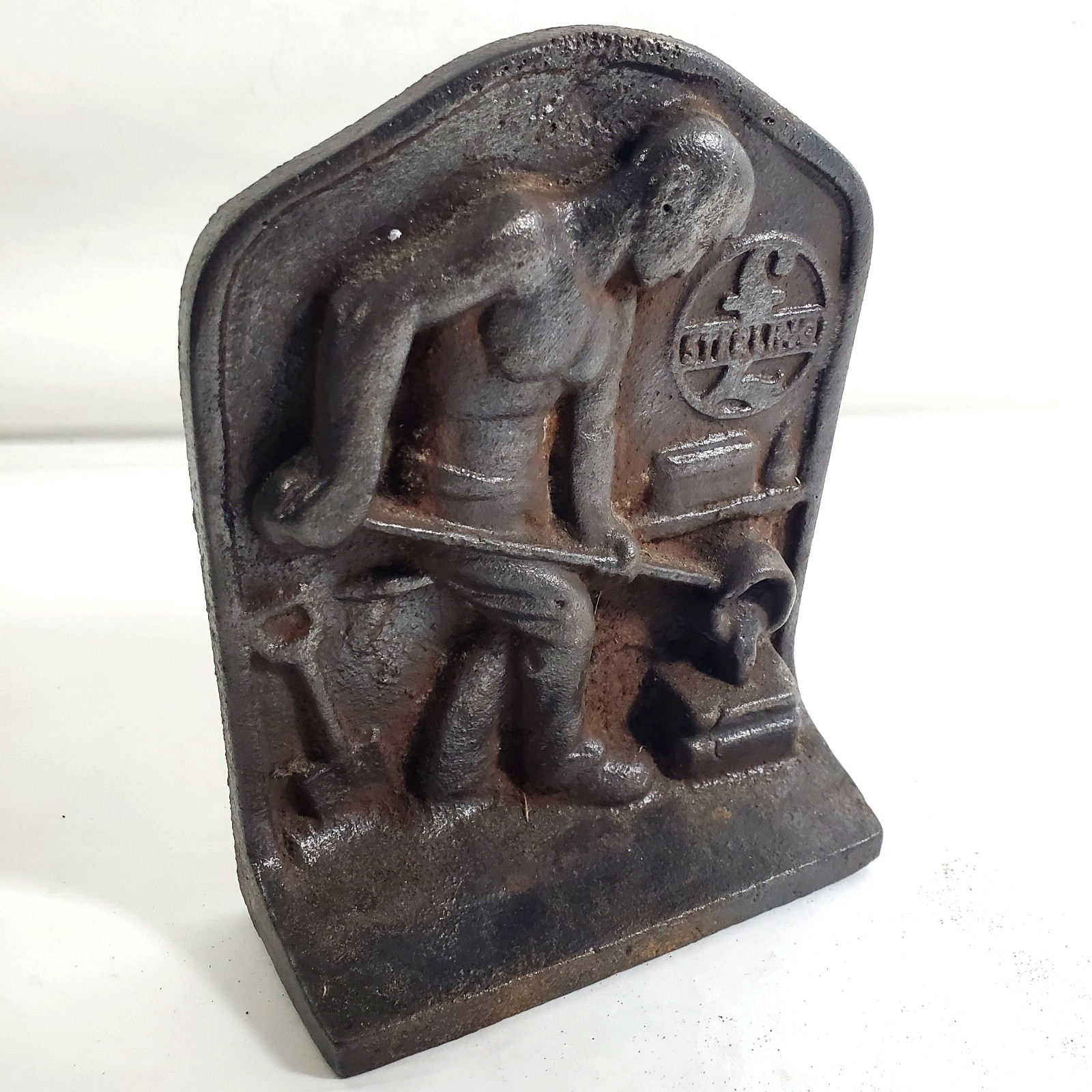 Vintage 1970s Cast Iron Metal Foundry Worker – Single Bookend Doorstop