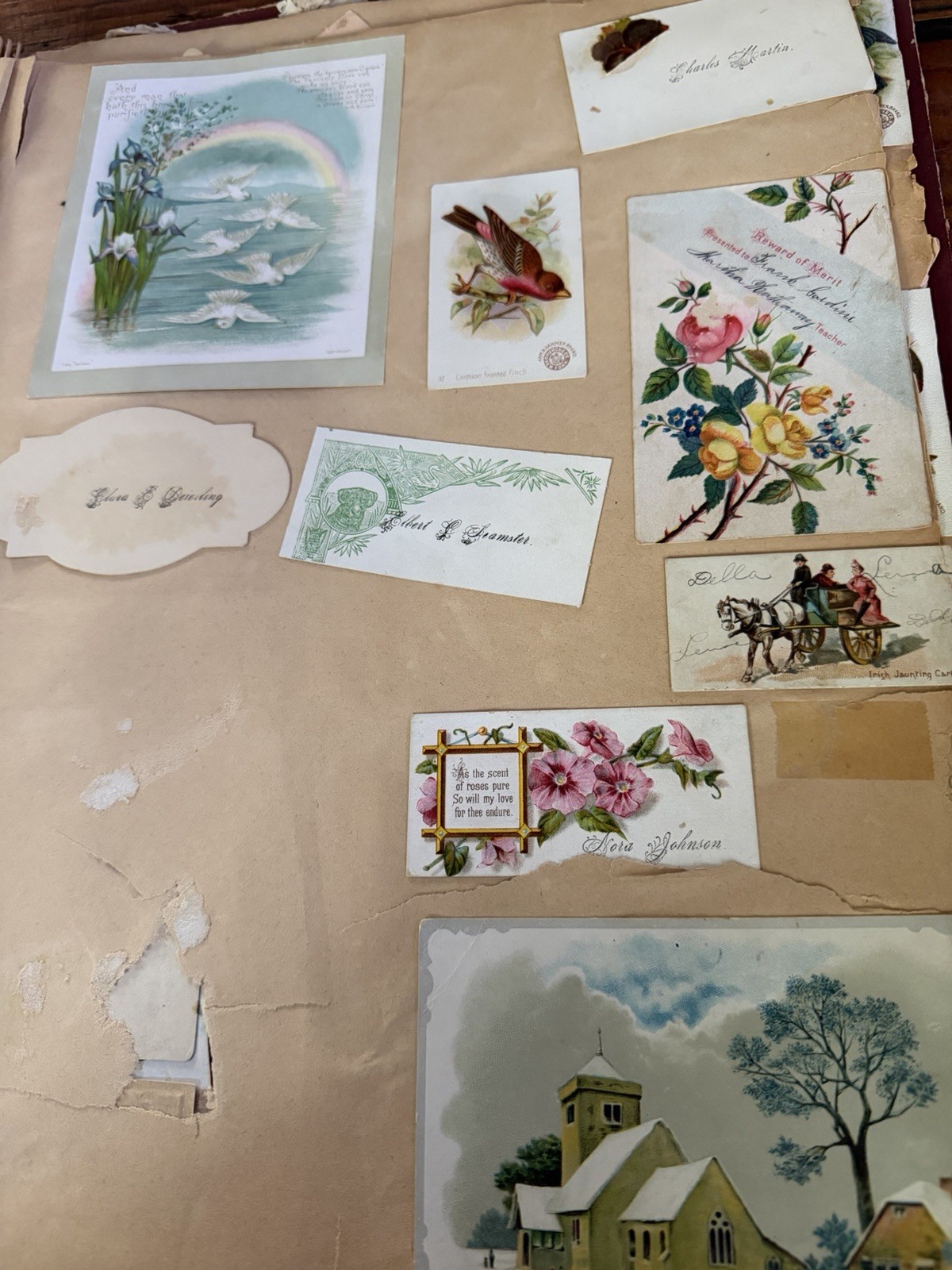 Antique Scrapbook with Victorian Trade Cards Calling Cards Diecuts Cut Papers +