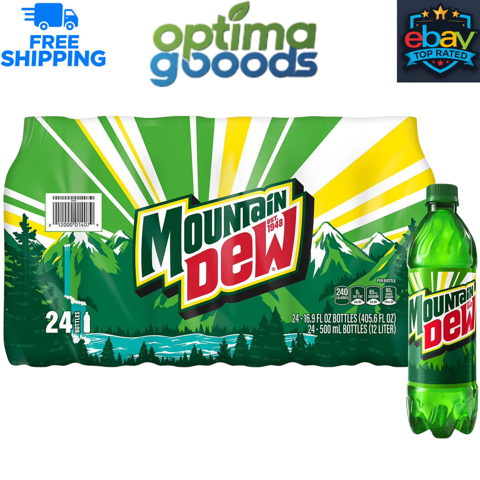 Mountain Dew Soda, 16.9 fl. oz. Bottles, 24 Pack – Original Citrus